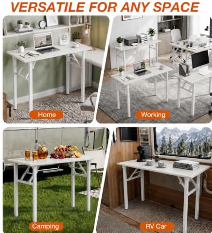 XBurmo Folding Desk Foldable Table, No Assembly 43.3" Foldable Desk Space-Saving Workstation for Small Space, Computer Table, Flat Storage for Home Office, Bedroom, Dorm, Study Room, White Ash - Image 7