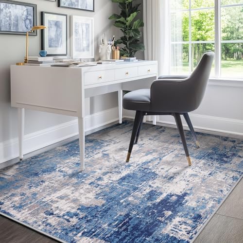 RELEANY Washable 4'x5' Abstract Area Rug for Living Room Blue Gray - Image 2