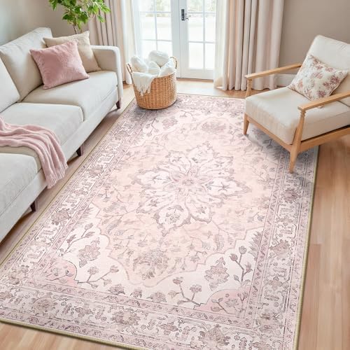 RELEANY Washable Area Rug, 5'x8', Pink by RELEANY
