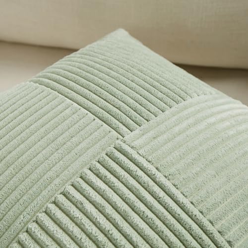 Fancy Homi 2 Packs Sage Green Euro Decorative Throw Pillow Covers 26x26 Inch for Bedroom Couch Bed, Farmhouse Boho Home Decor, Soft Corss Corduroy Patchwork Textured Square Cushion Case 66x66 cm - Image 3