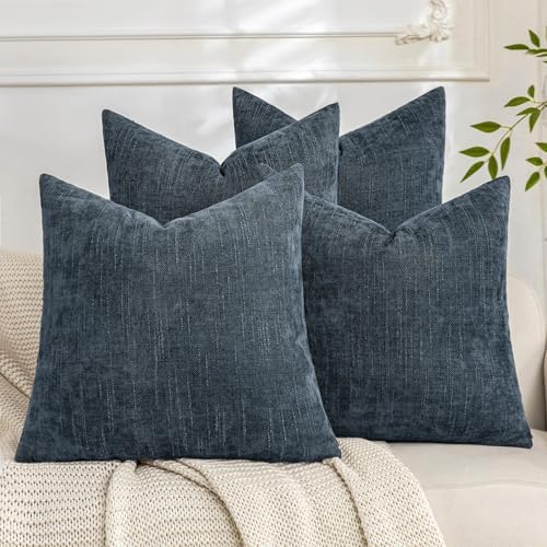 Set of 4 Soft Textured Decorative Throw Pillow Covers 20x20 Inch Cozy Farmhouse Cushion Cover Square Accent Pillow Cases for Bed Couch Sofa Living Room, Grey Blue by Cozoomy