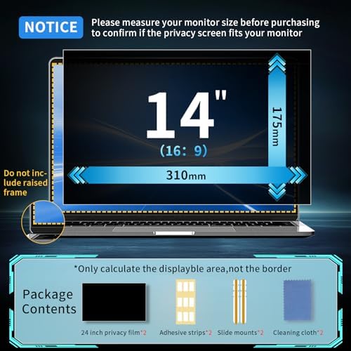 14 Inch Laptop Privacy Screen Filter for 16:9 Monitors, Removable - Image 3