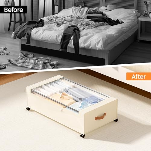 Yecaye 82L Under Bed Storage Containers, Fits 9.4" Under Bed, 2 Pack, Beige - Image 6