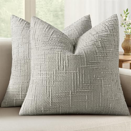 MIULEE Chenille Textured Throw Pillow Covers Light Grey 18x18 Set of 2 by MIULEE