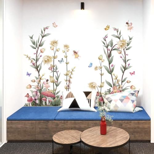 Boho Flower Wall Decals Fairy Wall Decor Wildflower Stickers with Mushroom Peel and Stick Removable for Girls Bedroom, Kids Room, Living Room, Office - Image 5