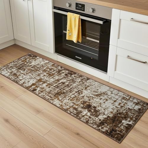 2x6 Washable Runner Rug Non Slip Runners for Hallway, Kitchen Soft Stain Resistant Floor Carpet with Rubber Backing Abstract Rugs for Entryway, Bedroom, Bathroom, Laundry Room, Brown - Image 2