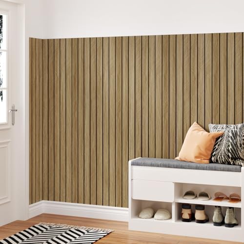 3D Wood Panels for Wall Acoustic Wood Wall Panels 11.8"x196" Soundproof Vintage Wooden Slat Wallpaper Removable Herringbone Shiplap Wallpaper for Bedroom TV Background Living Room Ceiling - Image 3