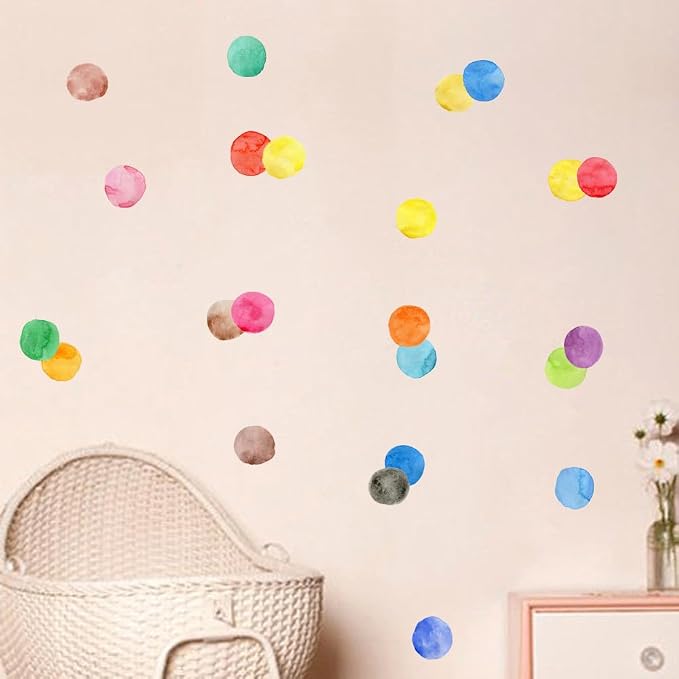 Rainbow Polka Dot Wall Stickers Peel and Stick Decals 6 Sheets | Peel & stick, no residue, watercolor, nursery kids room bedroom playroom classroom decor, DIY craft, safe non-toxic material - Image 5