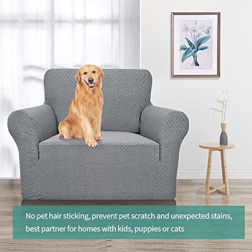 YEMYHOM Couch Cover Latest Jacquard Design High Stretch Sofa Chair Covers for Living Room, Pet Dog Cat Proof Armchair Slipcover Non Slip Magic Elastic Furniture Protector (Chair, Light Gray) - Image 2