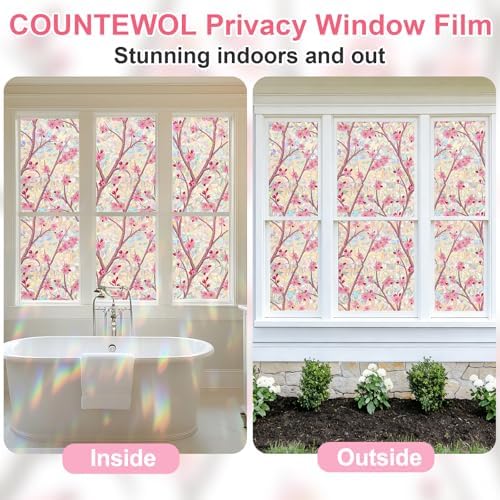 Countewol Stained Glass Privacy Window Film Static Cling Window Film Anti-Glare UV Protection Removable Decorative Window Clings for Home（Rainbow Sakura 78.7" L*45.27" W - Image 4