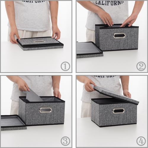 PRANDOM Storage Bins with Lids [3-Pack] Linen Fabric Foldable Storage Boxes Organizer Containers Baskets Cube with Cover for Home Bedroom Closet Office Nursery Grey（11.4X8.6X6.7 - Image 5
