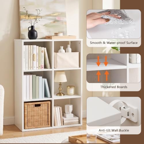 6 Cube Storage Organizer, White Cube Bookshelf, Multifunctional Bookcase - Image 4