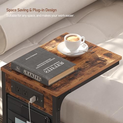 TUTOTAK C Shaped End Table with Charging Station, Side Table for Sofa - Image 4