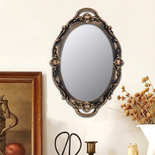 Eaoundm 14.5 x 10 inchs Oval Vintage Hanging Mirror (Brown 2 Pcs) - Image 2