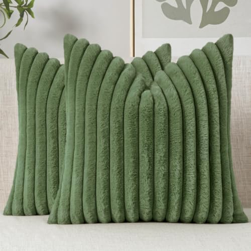 MIULEE Faux Fur Decorative Throw Pillow Covers 18x18 Set of 2 Moss Green by MIULEE