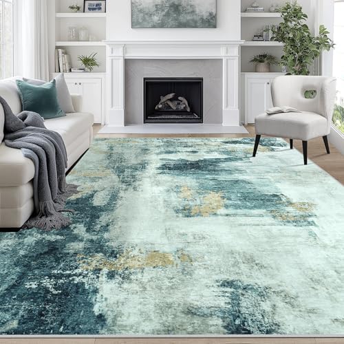 8x10 Area Rugs for Living Room Washable Bedroom Dining Room Teal Grey Gold by Aelenmu