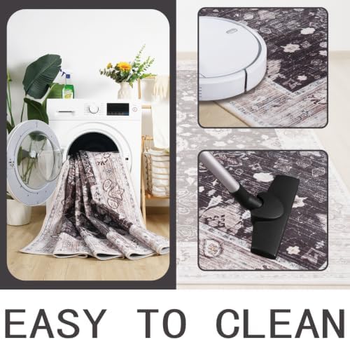 Hanples 4x6 Area Rugs for Living Room, Washable Rug Vintage Floral, Coffee - Image 6