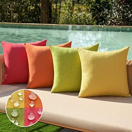 MIULEE Pack of 4 Decorative Outdoor Throw Pillow Covers Linen Waterproof Pillow Covers Summer Farmhouse Cushion Cases for Patio Garden Tent Balcony Couch Sofa 18x18 Inch Red/Green by MIULEE