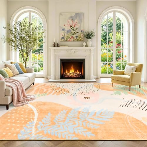 6x9 Ft Washable Area Rug for Living Room Cream Yellow Modern Neutral Carpet - Image 2