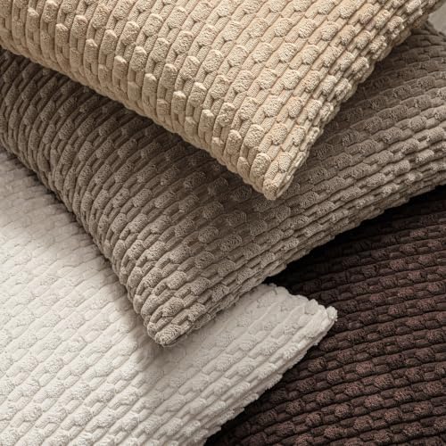 MIULEE Decorative Throw Pillow Covers 16x16 Neutral Tan Textured Corduroy - Image 4