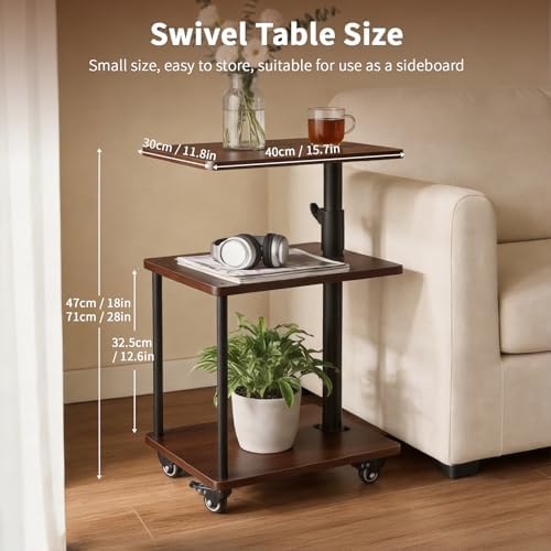Modern Farmhouse Rolling Side Table with Wheel for Living Room, Adjustable Height Swivel End Table for Different Seating Types, Ideal for Couch, Sofa, Recliner and Living Room, Walnut-Look - Image 2