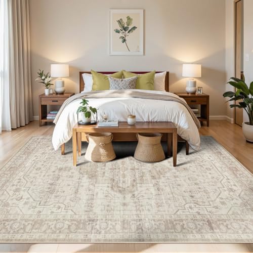 Rugxara 5X7 Washable Area Rug for Living Room, Vintage Neutral Beige - Image 2