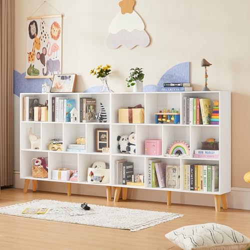 LEYAOYAO 10 Cube Bookshelf, Mid-Century Modern Book Shelf with Legs, White - Image 3