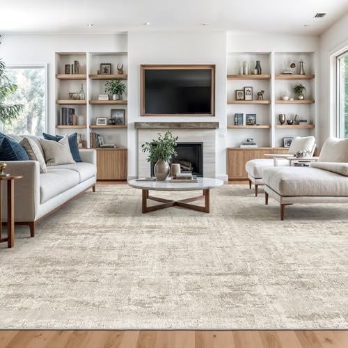 Valenrug 7x9 Area Rug, Abstract Washable Area Rugs for Living Room, Beige by Valenrug