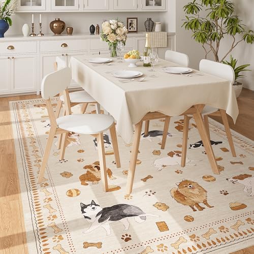 DUKINO 6x9 Washable Dog Area Rug for Living Room Non Slip, Beige Yellow - Image 3