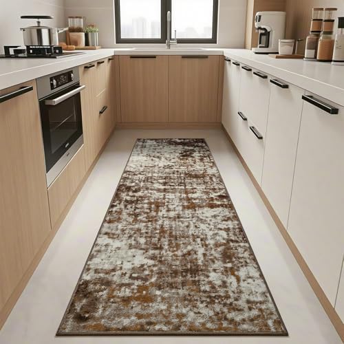 2x6 Washable Runner Rug Non Slip Runners for Hallway, Kitchen Soft Stain Resistant Floor Carpet with Rubber Backing Abstract Rugs for Entryway, Bedroom, Bathroom, Laundry Room, Brown - Image 6