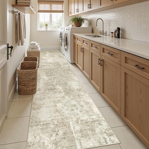 Soalmost Abstract Runner Rug 2x10 Hallway Kitchen Runners Beige/Gray - Image 4