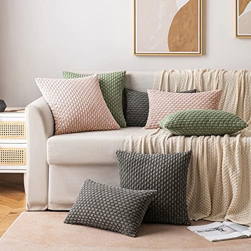 MIULEE Decorative Throw Pillow Covers 18x18 Pink Textured Corduroy - Image 5