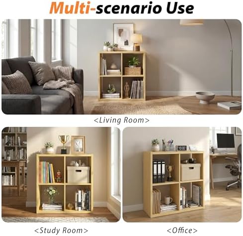 WannabeMyself【2026 Wooden Thick Frame】 4 Cube Storage Organizer with Anti-Tipping Kits, Reversible Open Back Book Shelf,Bookcase for Living Room,Bedroom,Entrance Hall,Office,11.6×24.6×24.7,Oak Color - Image 5