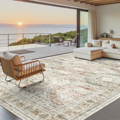 Soalmost 9x12 Area Rugs for Living Room Washable Rug Non-Slip Brown/Pink by Soalmost
