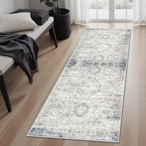 Soalmost Runner Rug 2x5 Washable Non-Slip Kitchen Entry Runners Blue/Ivory by Soalmost