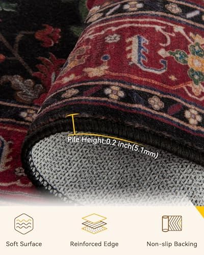 RELEANY Washable Area Rug, Square 4'x4', Red/Black - Image 2