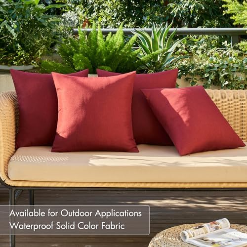 MIULEE Pack of 4 Decorative Outdoor Throw Pillow Covers Linen Waterproof Pillow Covers Summer Farmhouse Cushion Cases for Patio Garden Tent Balcony Couch Sofa 18x18 Inch Burgundy - Image 3
