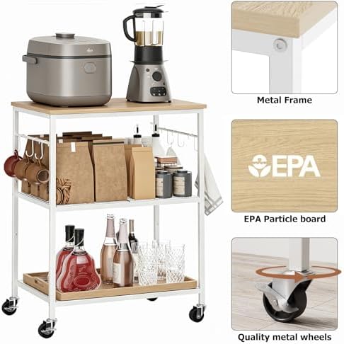 Homleke 3-Tier Rolling Kitchen Microwave Cart, Utility Cart - Image 3
