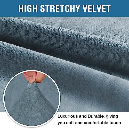 H.VERSAILTEX Stretch Velvet Sofa Covers for 3 Cushion Couch Covers Sofa Slipcovers Furniture Protector Soft with Non Slip Elastic Bottom, Crafted from Comfy Rich Velour (Sofa 72'-90', Stone Blue) - Image 3
