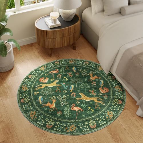 DUKINO 4ft Round Rug, Washable Animal Small Round Area Rug Non Slip, Green - Image 3