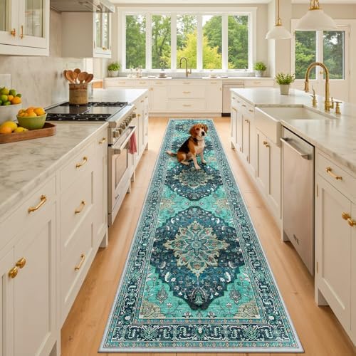 RELEANY Washable Area Rug, Runner 2'x10', Teal by RELEANY