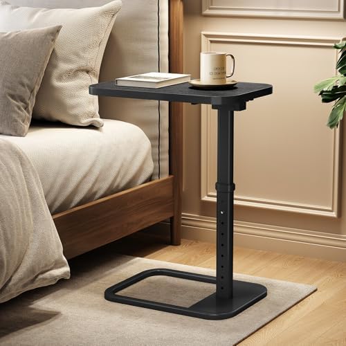 Kitstorack TV Tray Table, Adjustable Height & Rounded Metal Corners, Snack Table for Couch, Sofa, Bed, Chair, Living Room, C Shaped End Side Table for Eating, Dinner or Laptop, Small Spaces, Black - Image 2