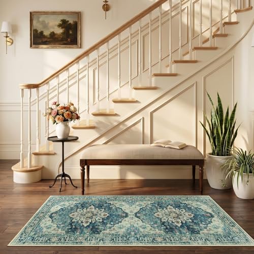 RELEANY Washable Area Rug, Runner 2'6"x5', Blue/Vintage Dark Blue - Image 2