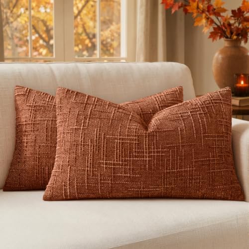 MIULEE Chenille Textured Fall Lumbar Pillow Covers Burnt Orange 12x20 by MIULEE