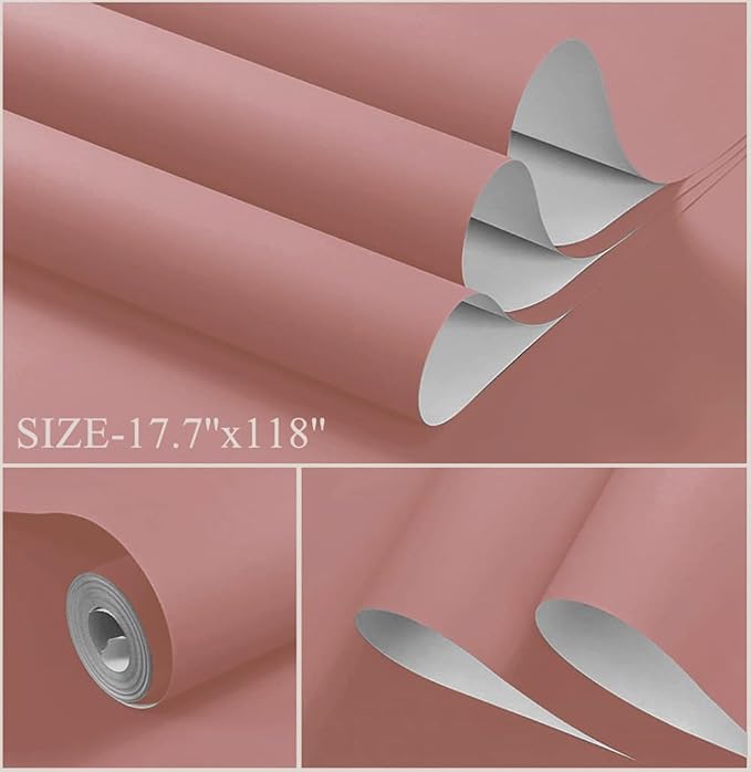 Dimoon 236''x17.7'' Pink Peel and Stick Wallpaper Contact Paper Modern Self Adhesive Wall Paper Removable Renter Friendly Textured Solid Color Shelf Cabinet Vinyl Roll (236''x17.7'',Rose Pink) - Image 2