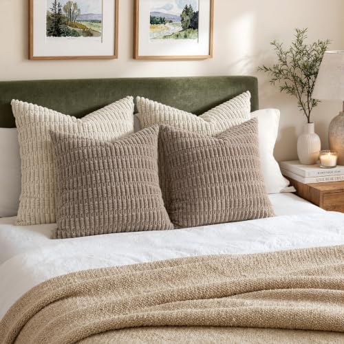 MIULEE Euro Sham Corduroy Decorative Throw Pillow Covers 22x22 Light Brown - Image 3