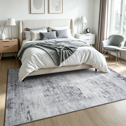 Toneed Washable 5x7 Grey Area Rug with Non-Slip Backing for Living Room - Image 2