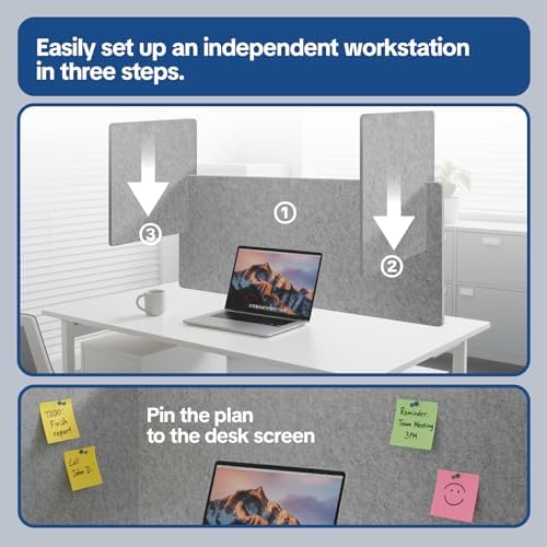 Desk Divider Privacy Screen 3 Panel Sound Absorbing - 47.2”x 23.6”x 19.7” Freestanding Acoustic Partitions for Office, Noise Reducing Panels for School, Home, Library,Sliver Grey - Image 6