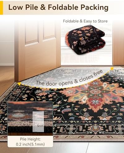RELEANY Washable Area Rug, Small 2'6"x4', Black/Colorful - Image 5