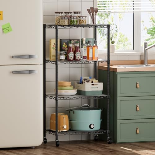 SINGAYE 4 Shelves Storage Wire Shelf Closet Metal Shelving Pantry Wheels - Image 2